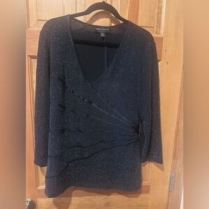 Connected Apparel XL Black Sparkle Top Wrap Ruched Metallic Stretch